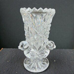 Vintage Hofbauer Clear Lead Crystal Bird Mini Vase Toothpick Holder Birds VTG